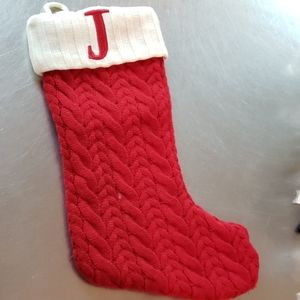 Christmas stocking Cable Knit "J" embroidery Red